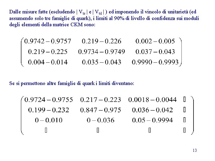 Dalle misure fatte (escludendo | Vts | e | Vtd | ) ed imponendo Dalle misure fatte (escludendo | Vts | e | Vtd | ) ed imponendo