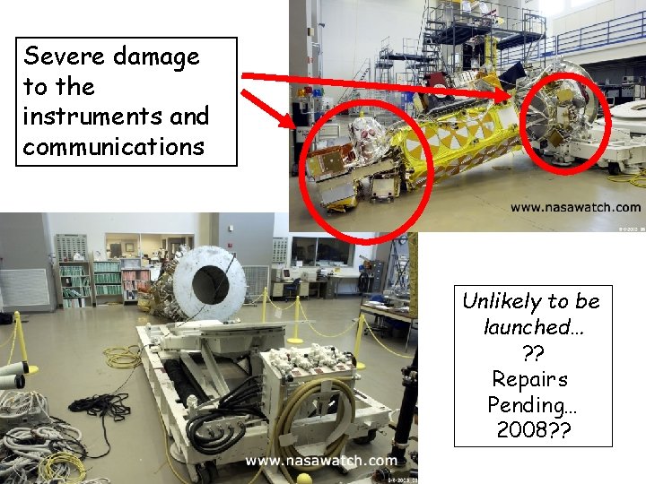 Severe damage to the instruments and communications Unlikely to be launched… ? ? Repairs