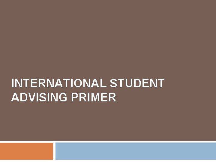 INTERNATIONAL STUDENT ADVISING PRIMER 