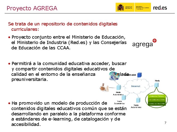 Proyecto AGREGA Se trata de un repositorio de contenidos digitales curriculares: • Proyecto conjunto