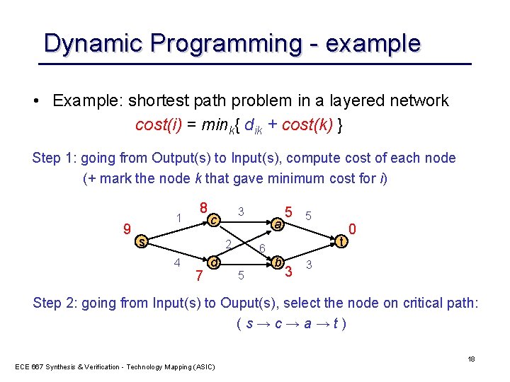 Dynamic Programming - example • Example: shortest path problem in a layered network cost(i)