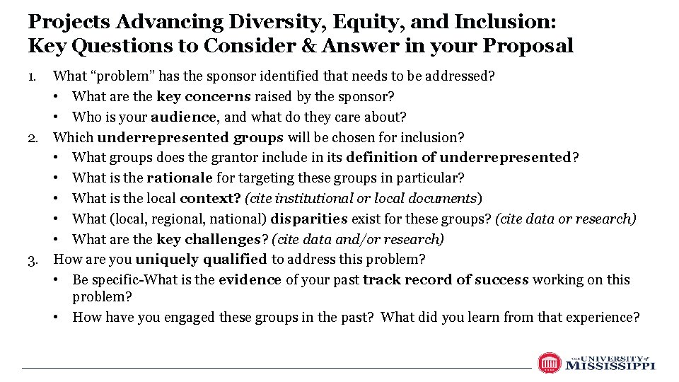 Projects Advancing Diversity, Equity, and Inclusion: Key Questions to Consider & Answer in your