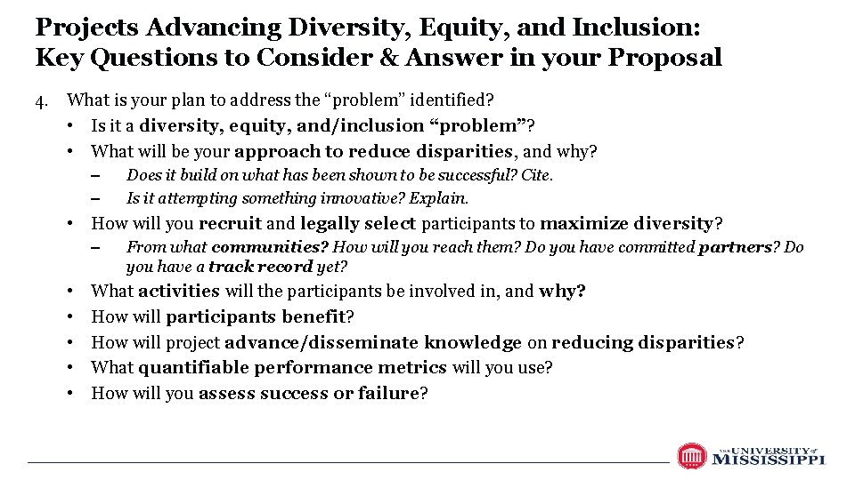 Projects Advancing Diversity, Equity, and Inclusion: Key Questions to Consider & Answer in your