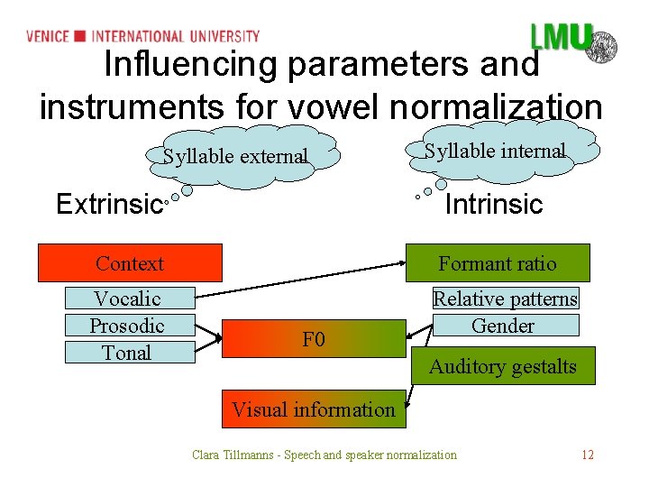 Influencing parameters and instruments for vowel normalization Syllable external Extrinsic Syllable internal Intrinsic Context