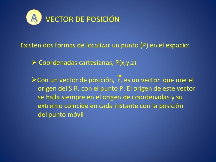 A VECTOR DE POSICIÓN Existen dos formas de localizar un punto (P) en el