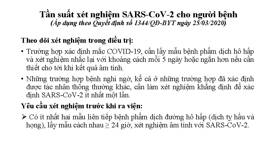 Tần suất xét nghiệm SARS-Co. V-2 cho người bệnh (Áp dụng theo Quyết định