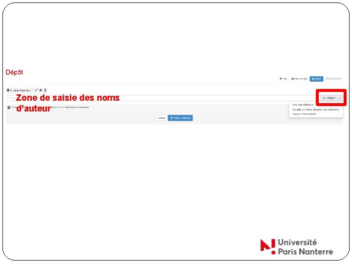 Zone de saisie des noms d’auteur 