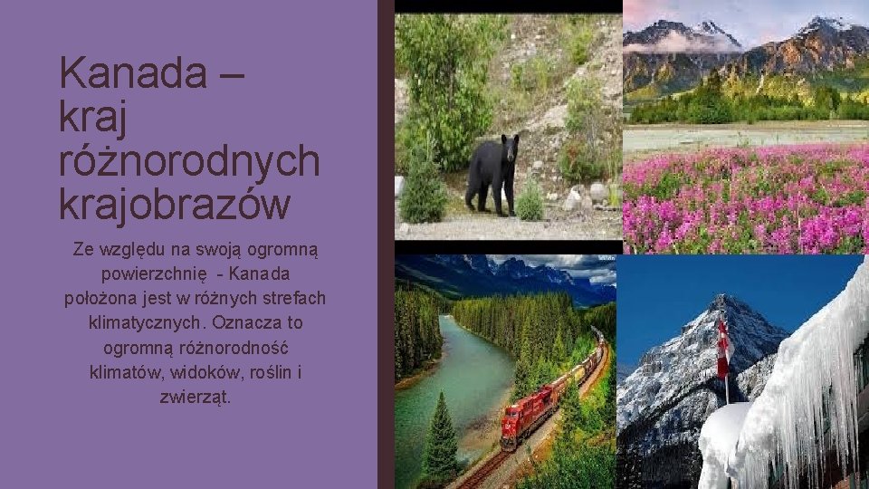 Kanada – kraj różnorodnych krajobrazów Ze względu na swoją ogromną powierzchnię - Kanada położona