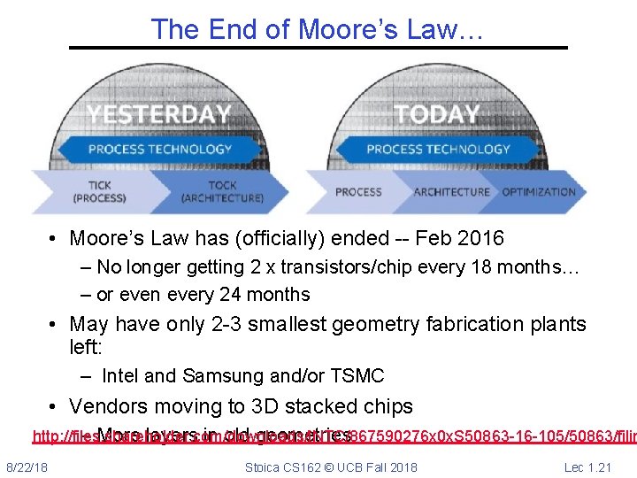 The End of Moore’s Law… • Moore’s Law has (officially) ended -- Feb 2016