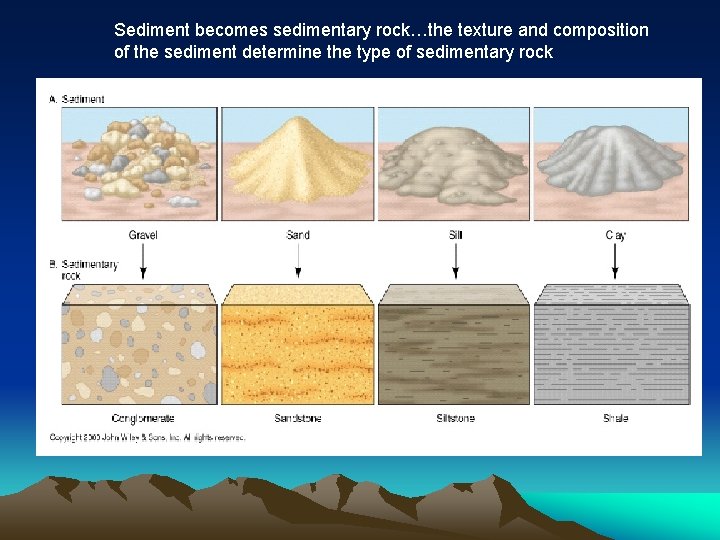 Sediment becomes sedimentary rock…the texture and composition of the sediment determine the type of