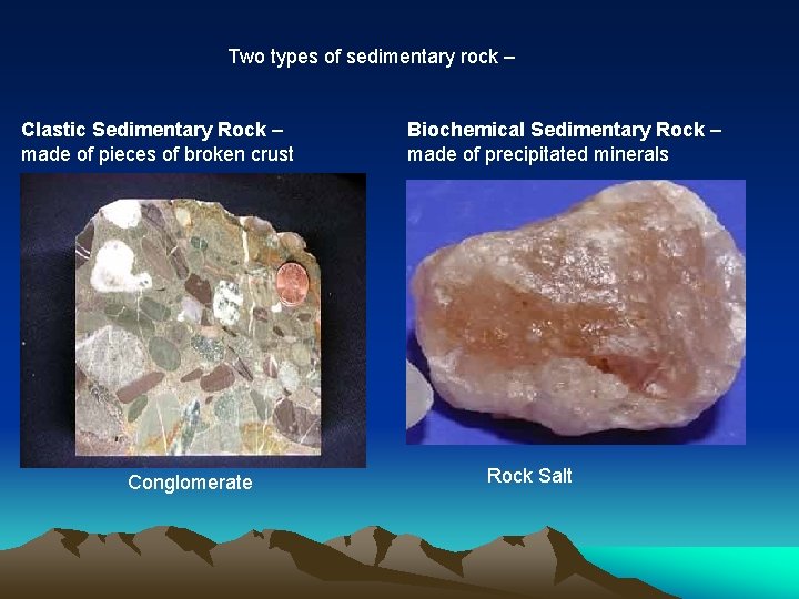 Two types of sedimentary rock – Clastic Sedimentary Rock – made of pieces of