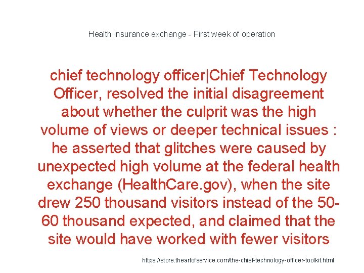 Health insurance exchange - First week of operation chief technology officer|Chief Technology Officer, resolved