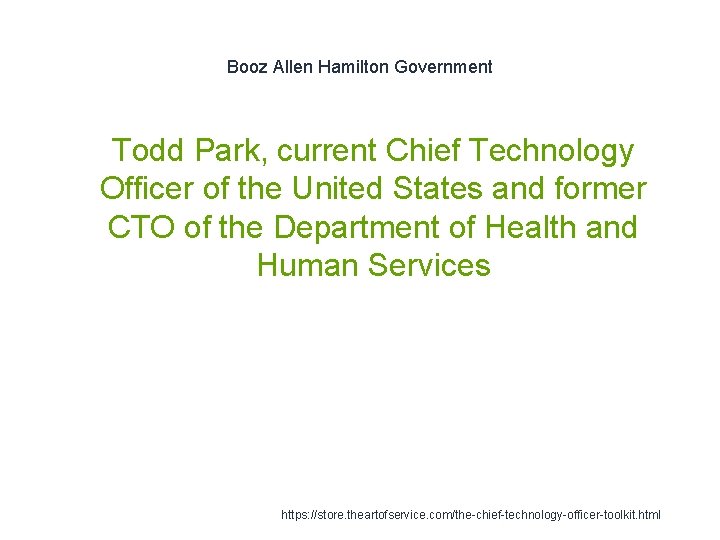 Booz Allen Hamilton Government 1 Todd Park, current Chief Technology Officer of the United