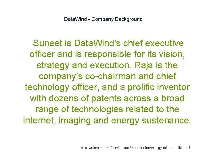 Data. Wind - Company Background Suneet is Data. Wind's chief executive officer and is