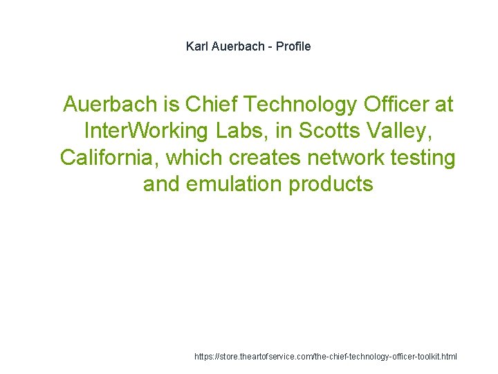 Karl Auerbach - Profile 1 Auerbach is Chief Technology Officer at Inter. Working Labs,