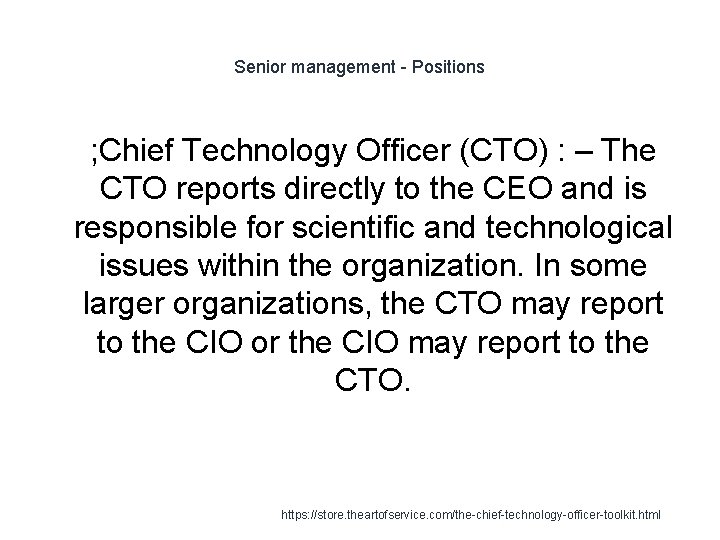 Senior management - Positions 1 ; Chief Technology Officer (CTO) : – The CTO