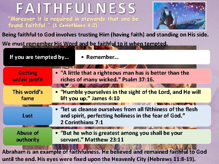 FAITHFULNESS “Moreover it is required in stewards that one be found faithful. ” (1