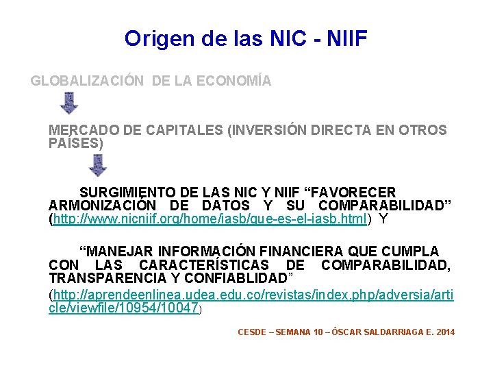 Origen de las NIC - NIIF GLOBALIZACIÓN DE LA ECONOMÍA MERCADO DE CAPITALES (INVERSIÓN