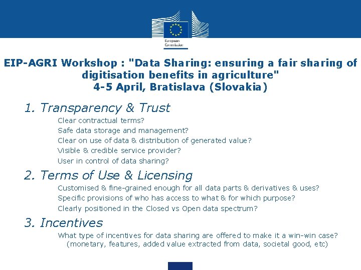 EIP-AGRI Workshop : "Data Sharing: ensuring a fair sharing of digitisation benefits in agriculture"