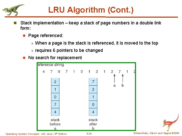 LRU Algorithm (Cont. ) n Stack implementation – keep a stack of page numbers