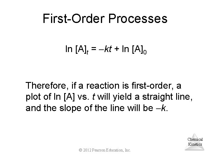 First-Order Processes ln [A]t = kt + ln [A]0 Therefore, if a reaction is