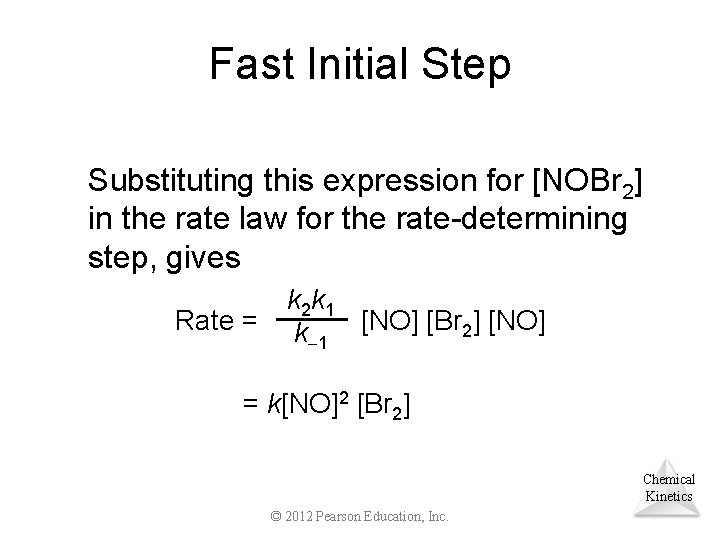 Fast Initial Step Substituting this expression for [NOBr 2] in the rate law for