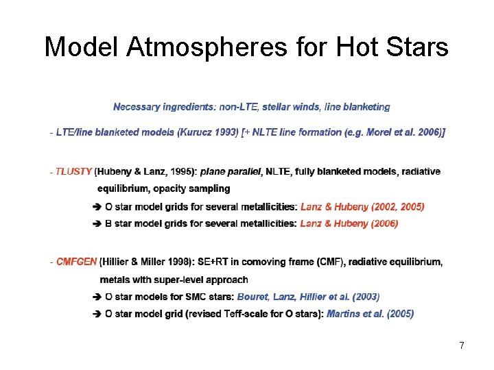 Model Atmospheres for Hot Stars 7 