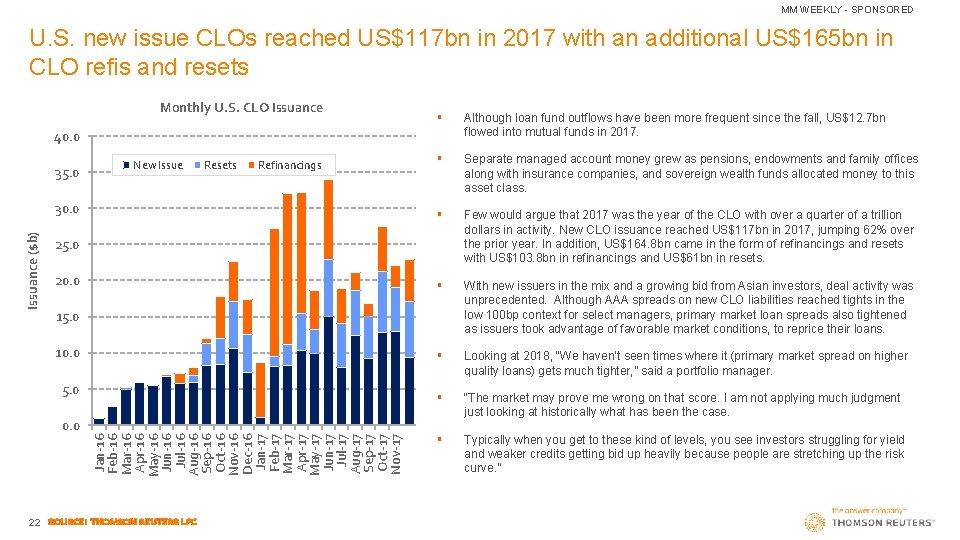 MM WEEKLY - SPONSORED U. S. new issue CLOs reached US$117 bn in 2017