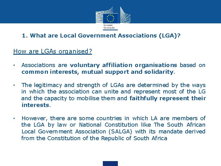 1. What are Local Government Associations (LGA)? How are LGAs organised? • Associations are 1. What are Local Government Associations (LGA)? How are LGAs organised? • Associations are