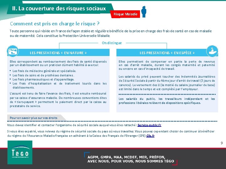 II. La couverture des risques sociaux Risque Maladie Comment est pris en charge le