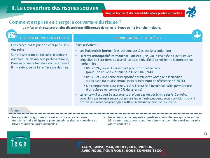 II. La couverture des risques sociaux Risque Accident du travail-Maladies professionnelles Comment est prise