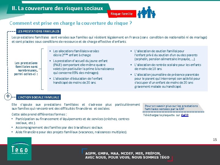 II. La couverture des risques sociaux Risque Famille Comment est prise en charge la