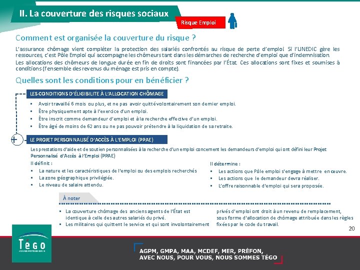 II. La couverture des risques sociaux Risque Emploi Comment est organisée la couverture du