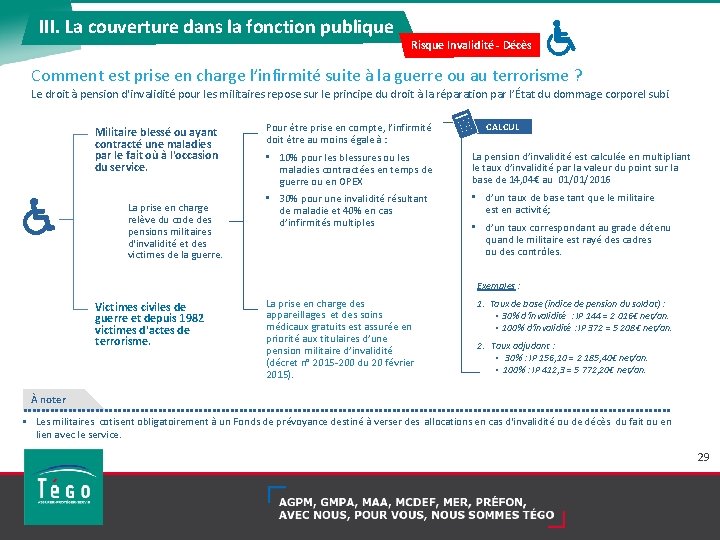 III. La couverture dans la fonction publique Risque Invalidité - Décès Comment est prise