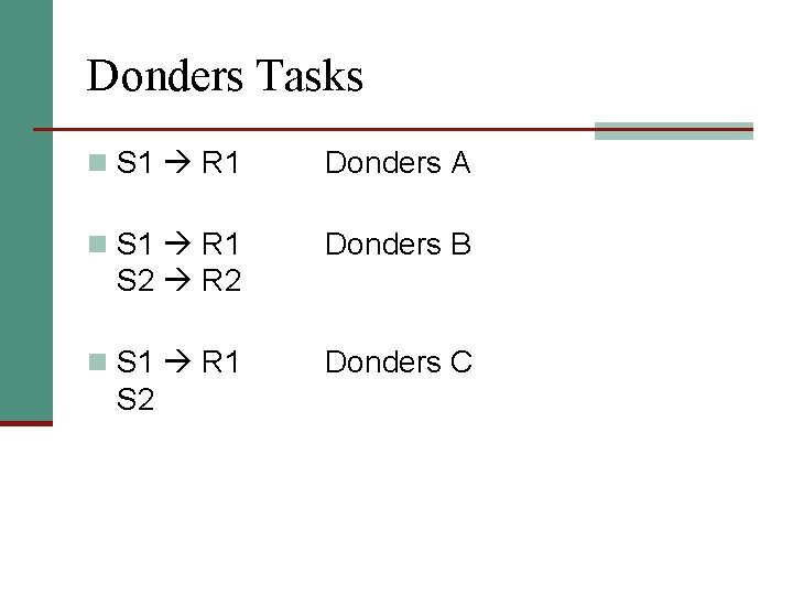 Donders Tasks n S 1 R 1 Donders A n S 1 R 1