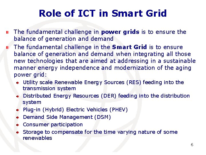 Role of ICT in Smart Grid The fundamental challenge in power grids is to