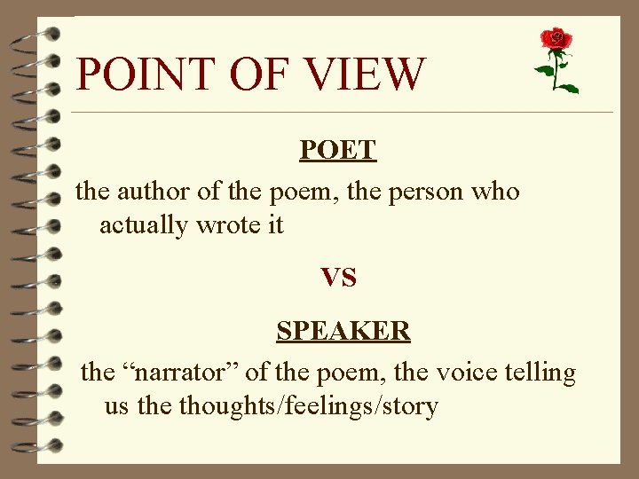 POINT OF VIEW POET the author of the poem, the person who actually wrote