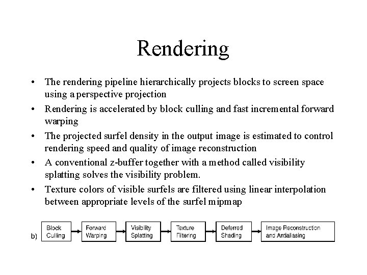 Rendering • The rendering pipeline hierarchically projects blocks to screen space using a perspective
