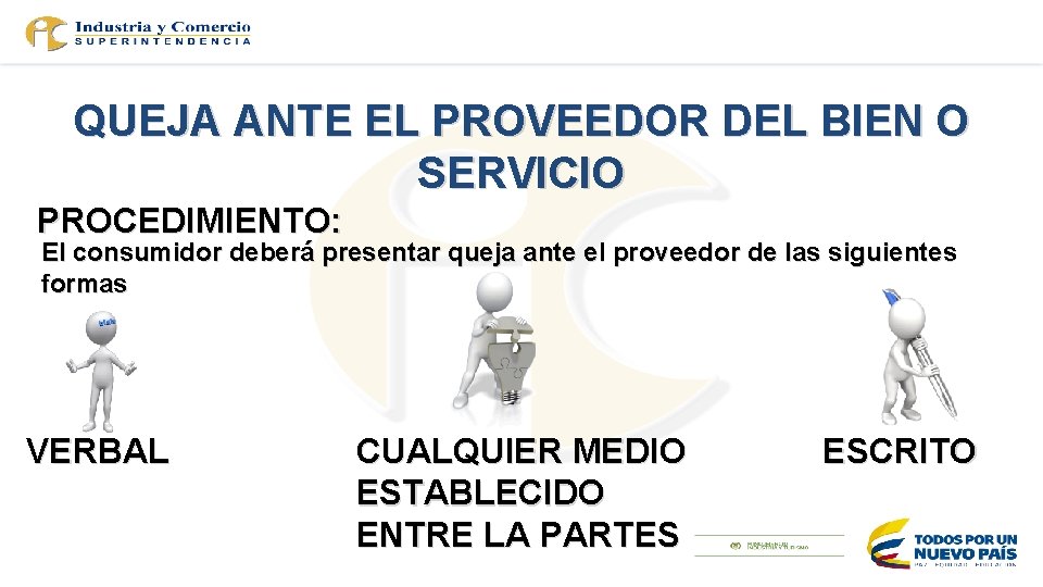 QUEJA ANTE EL PROVEEDOR DEL BIEN O SERVICIO PROCEDIMIENTO: El consumidor deberá presentar queja