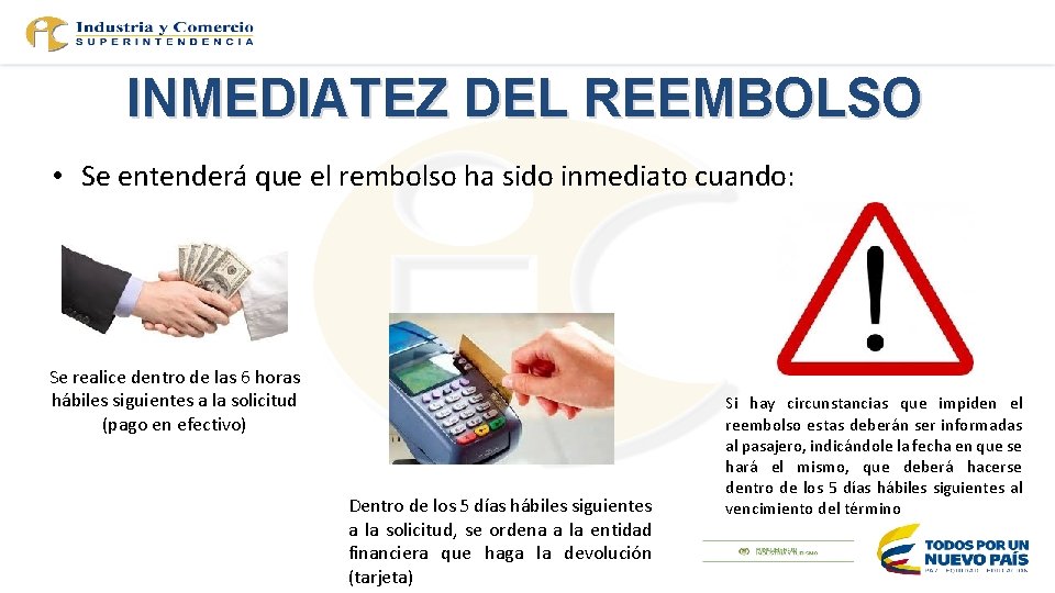 INMEDIATEZ DEL REEMBOLSO • Se entenderá que el rembolso ha sido inmediato cuando: Se