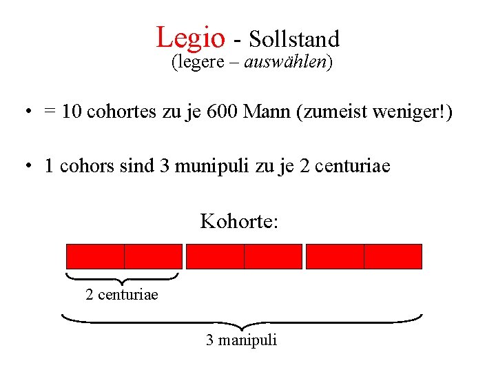 Legio - Sollstand (legere – auswählen) • = 10 cohortes zu je 600 Mann Legio - Sollstand (legere – auswählen) • = 10 cohortes zu je 600 Mann