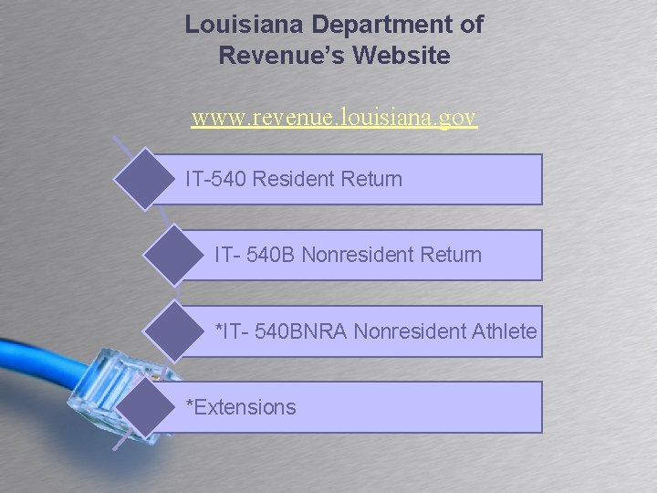 Louisiana Department of Revenue’s Website www. revenue. louisiana. gov IT-540 Resident Return IT- 540