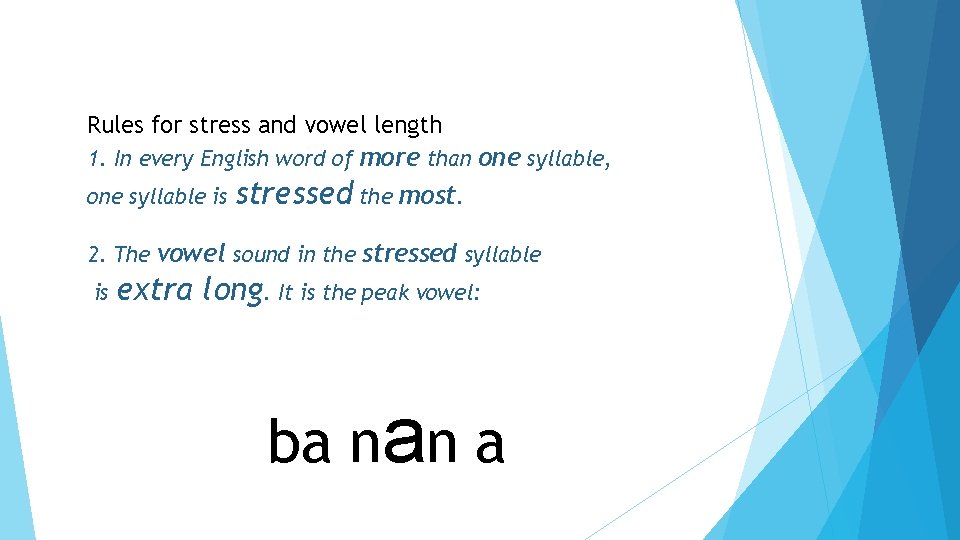 Rules for stress and vowel length 1. In every English word of more than