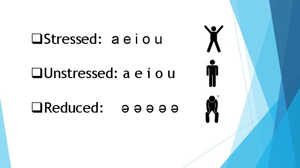 q. Stressed: a e i o u q. Unstressed: a e i o u
