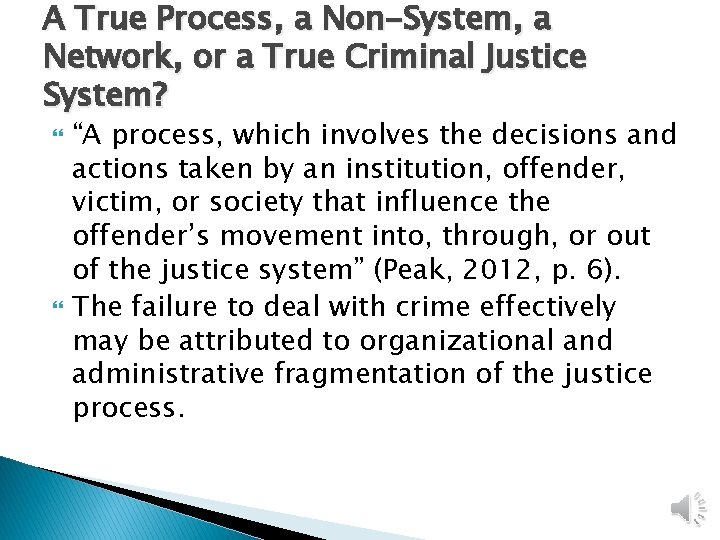 A True Process, a Non-System, a Network, or a True Criminal Justice System? “A