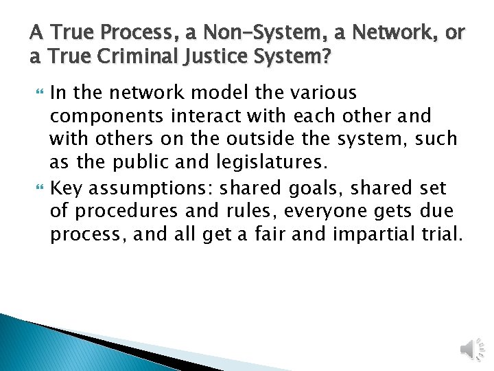 A True Process, a Non-System, a Network, or a True Criminal Justice System? In