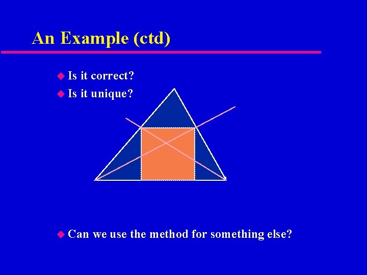 An Example (ctd) u Is it correct? u Is it unique? u Can we