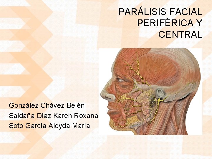 PARÁLISIS FACIAL PERIFÉRICA Y CENTRAL González Chávez Belén Saldaña Díaz Karen Roxana Soto García