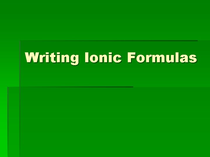 Writing Ionic Formulas 