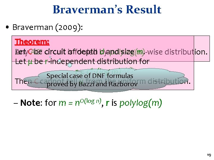 Braverman’s Result • Braverman (2009): Theorem: Let be 0 circuit is offooled depth by Braverman’s Result • Braverman (2009): Theorem: Let be 0 circuit is offooled depth by